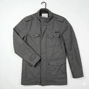 Ezekiel Mens Grey Herringbone Wool Blend Military Field Jacket Large EJ093170Y